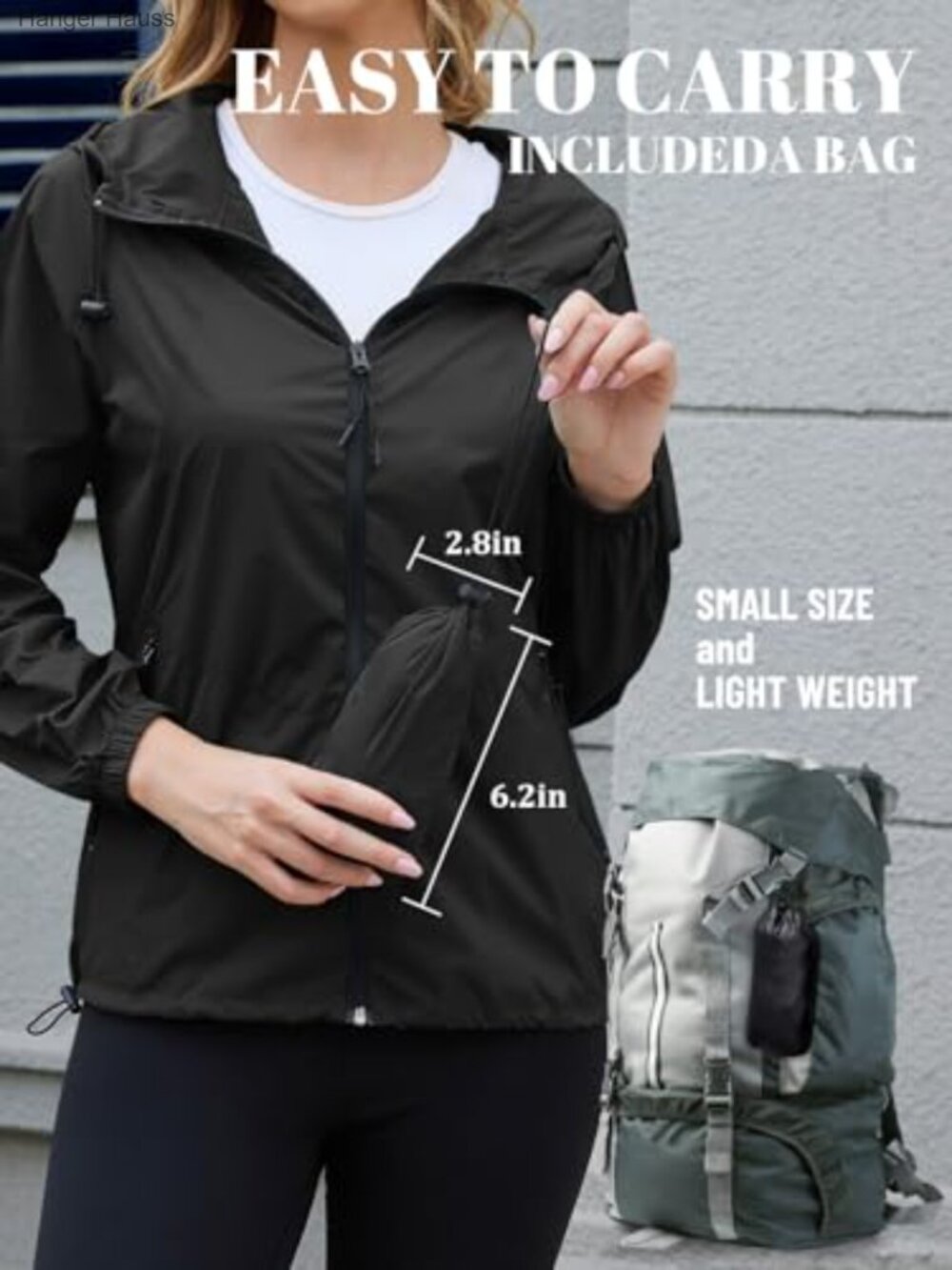 Women's Lightweight Packable Rain Jacket Waterproof Windproof Hooded - Picture 4 of 6